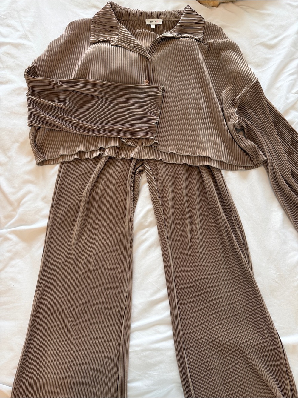 Pleated Two-Piece Set in Taupe